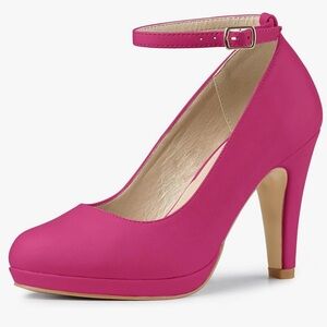 NEW Women's Round Toe Stiletto Heel Ankle Strap Pumps, Color: Pink, Size: 9.5